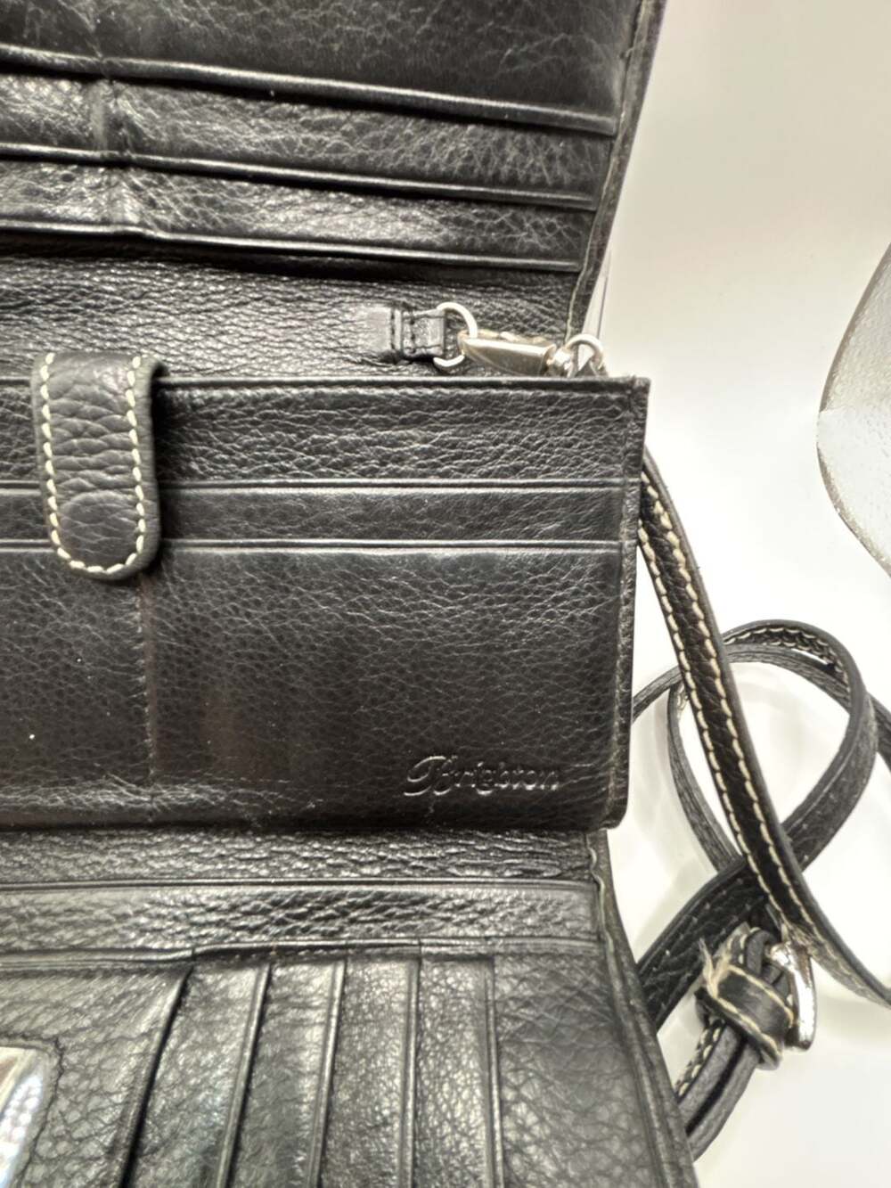 Brighton Black Pebbled Leather Organizer Wallet with Buckle Accents and Strap - Picture 5 of 7